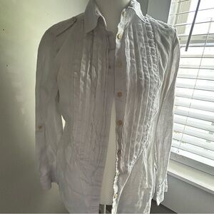 Banana Republic White Button Up with Ruffle Details, 100 % linen